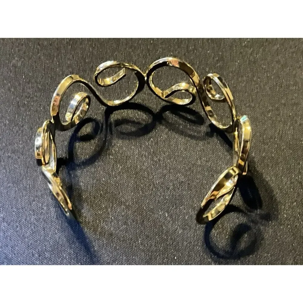 6.75in Gold Tone Open Cuff Geometric Bracelet